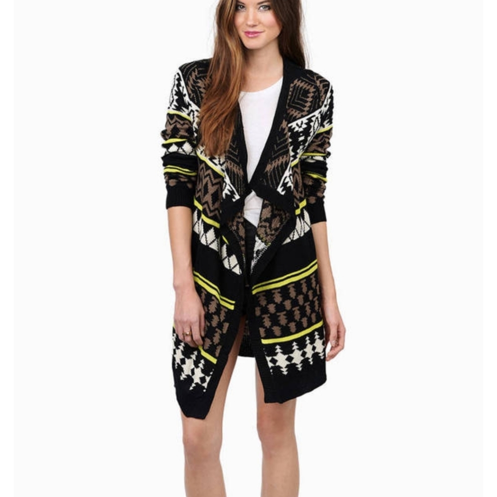 Lulumari Southwest Aztec Black and Neon Long Cardigan One Size